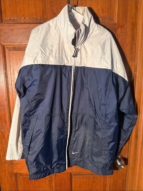 Nike Navy and White Colorblock Windbreaker Jacket